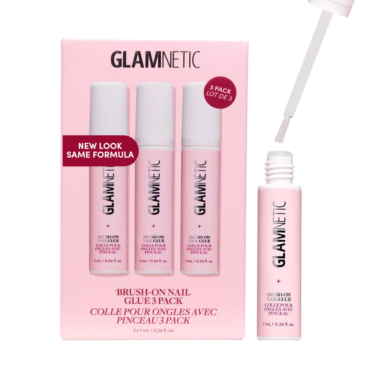 Glamnetic Brush-On Nail Glue 3 Pack front view with precision brush