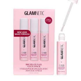 Glamnetic Brush-On Nail Glue 3 Pack front view with precision brush