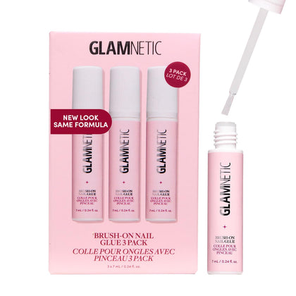 Glamnetic Brush-On Nail Glue 3 Pack front view with precision brush