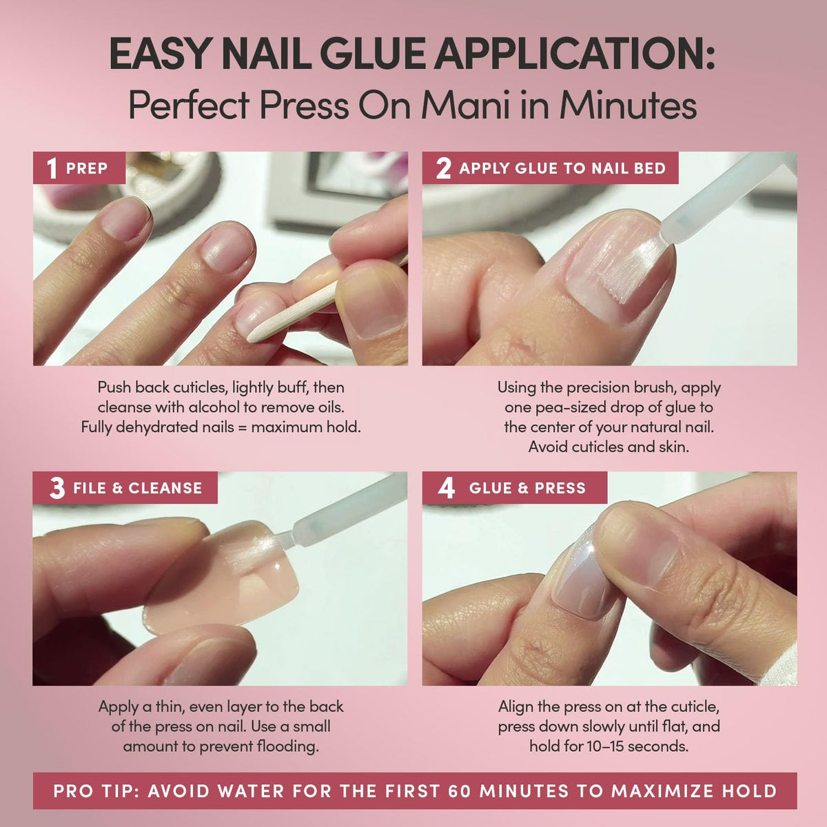 Glamnetic Brush-On Nail Glue 3 Pack with press-on nails