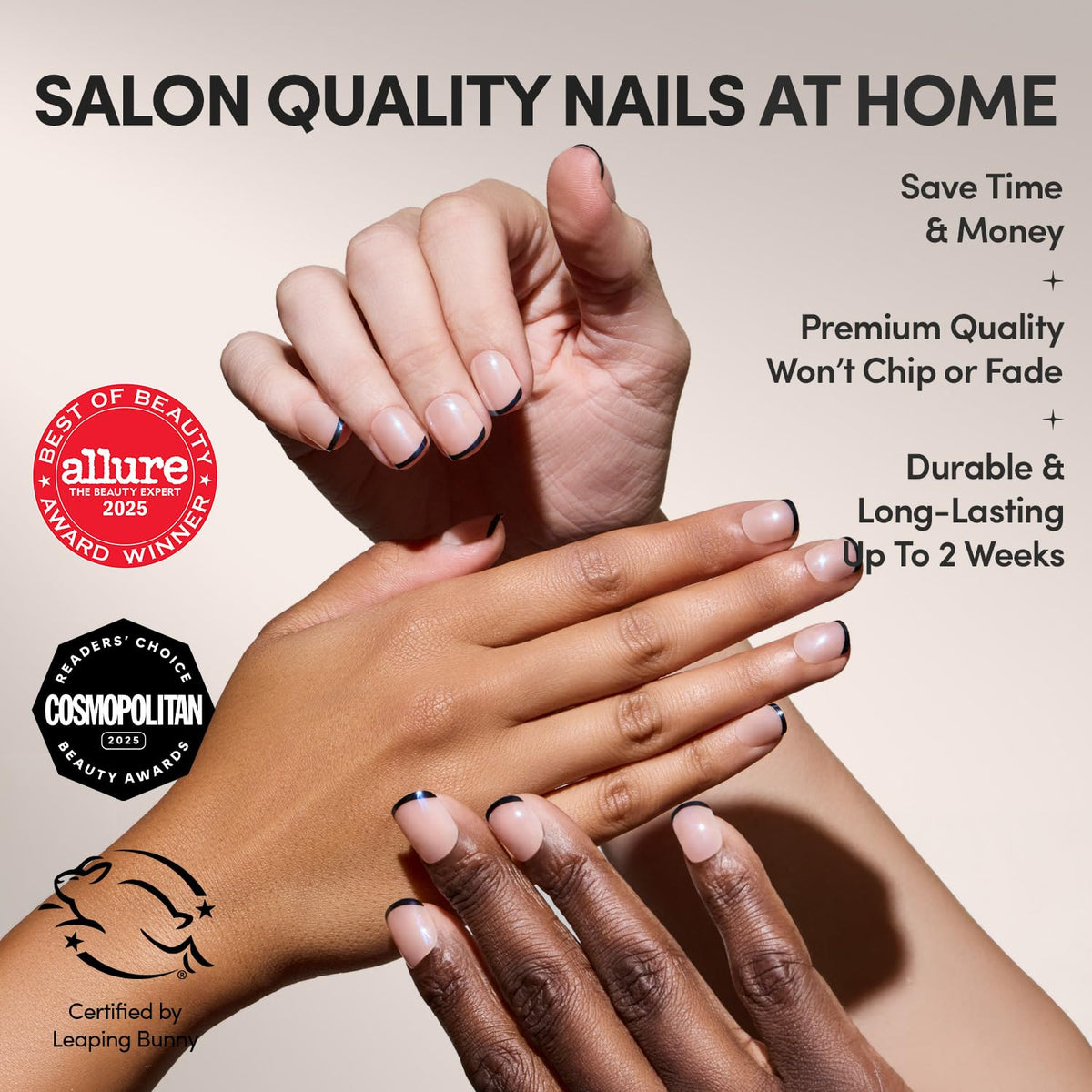 Glamnetic Extra Short Press On Nails with Glazed Black French Tip