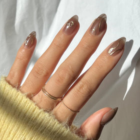 Glamnetic Golden Cup Press On Nails front view with gold design