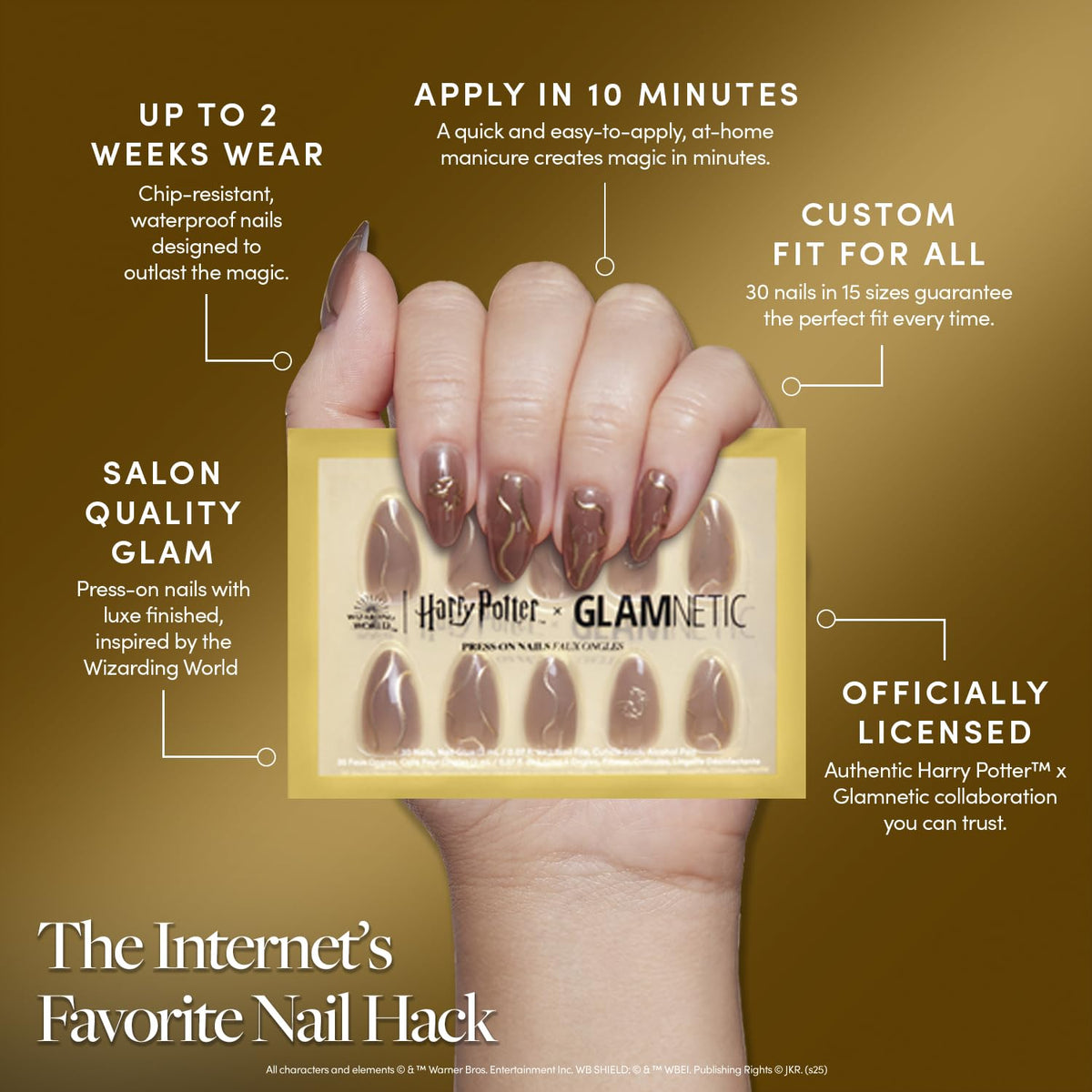 Glamnetic Golden Cup Press On Nails packaging and accessories