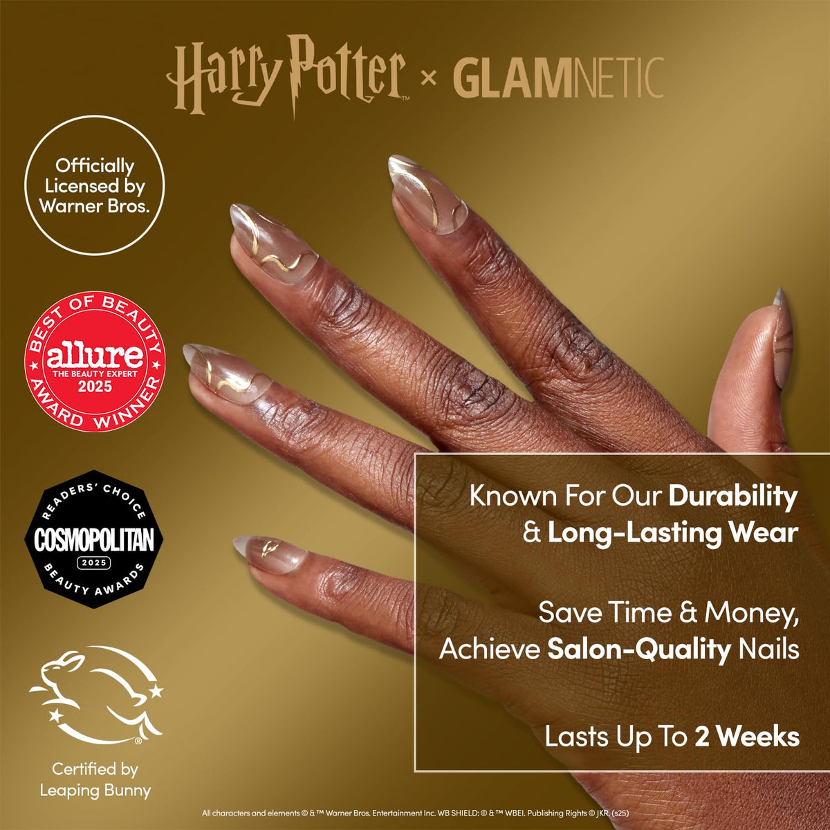 Glamnetic Golden Cup Press On Nails side view showing almond shape