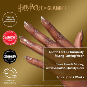 Glamnetic Golden Cup Press On Nails side view showing almond shape