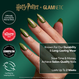 Glamnetic Harry Potter Mandrake Press On Nails with nail glue and accessories