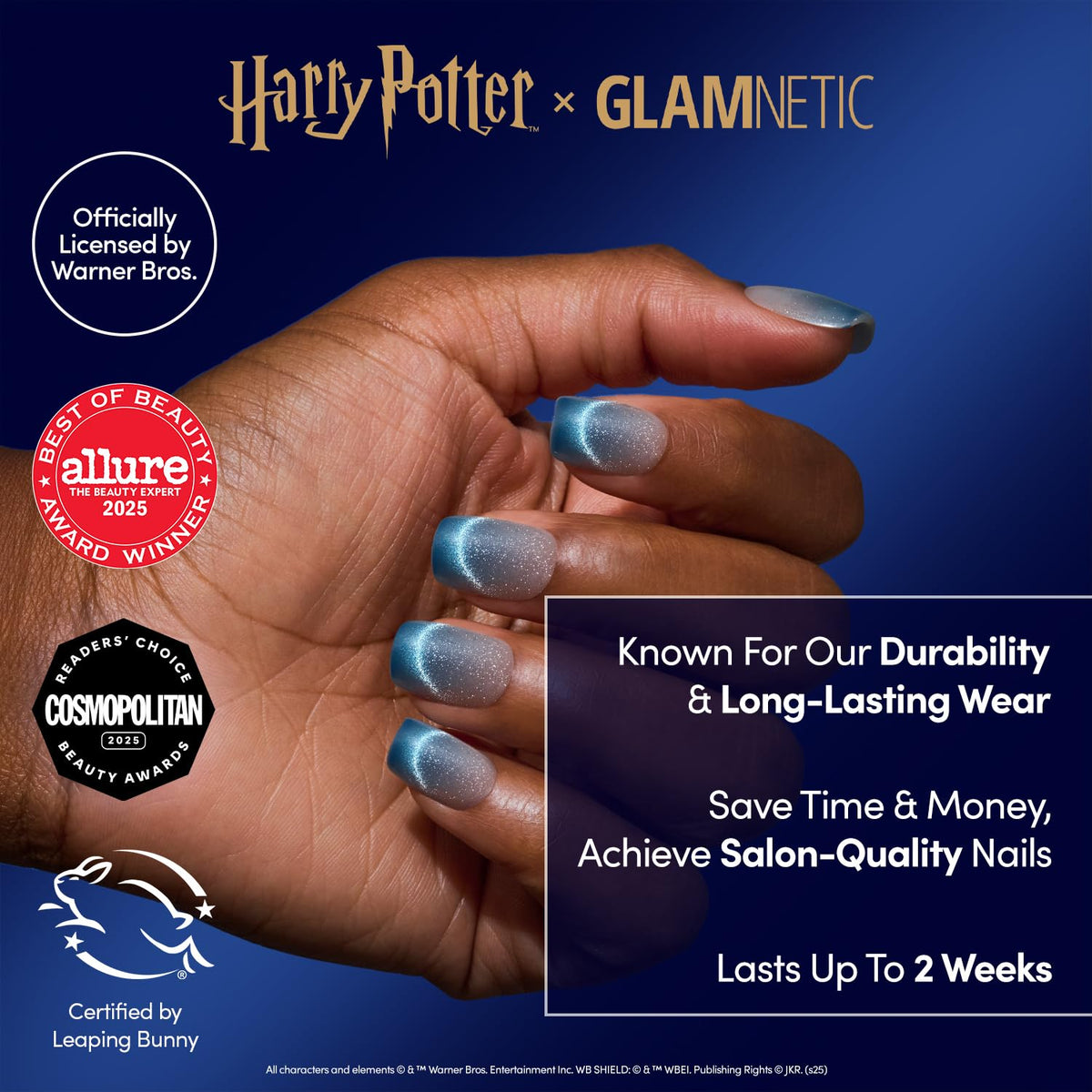 Glamnetic Lumos Press On Nails glowing French tips close-up