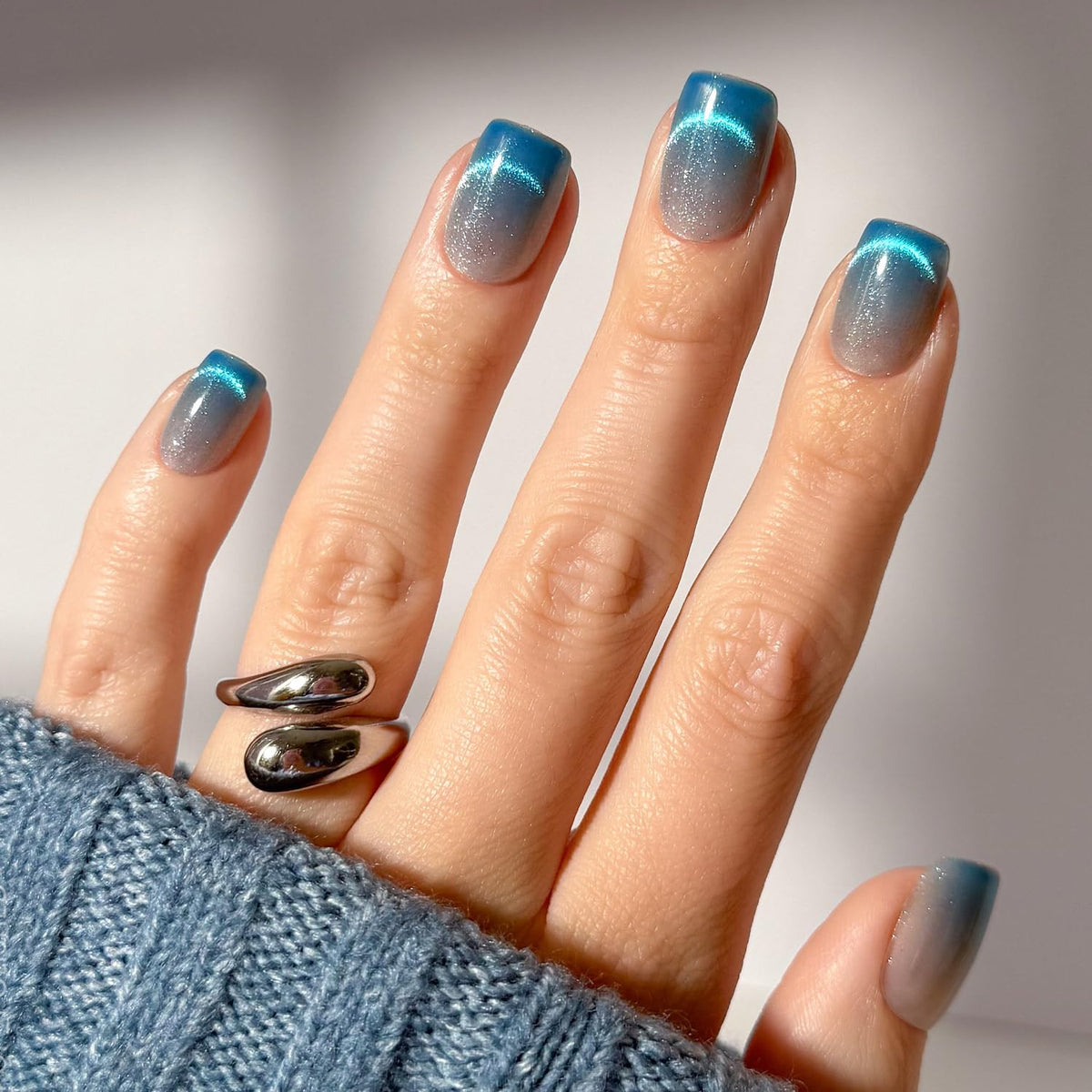 Glamnetic Lumos Press On Nails velvet blue gradient front view