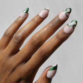 Glamnetic Parseltongue Press On Nails front view with green French tips