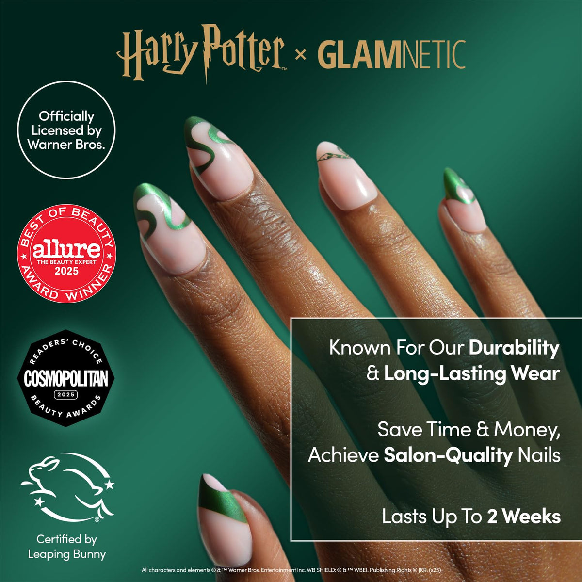 Glamnetic Parseltongue Press On Nails side view showing snake graphics