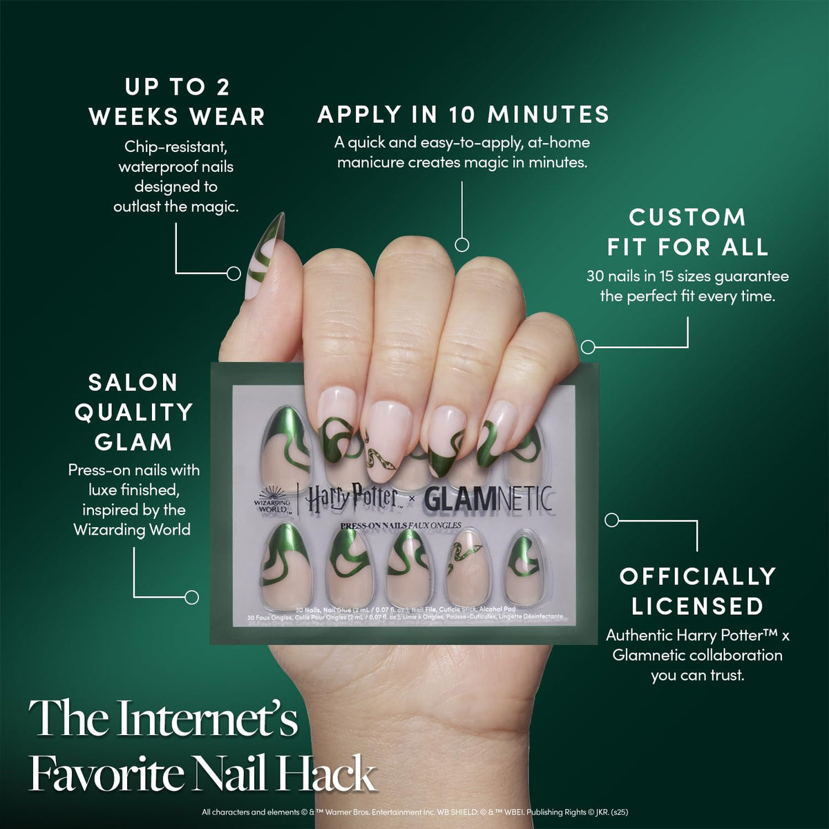 Glamnetic Parseltongue Press On Nails storage box and accessories