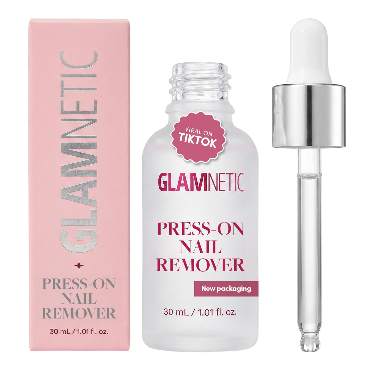 Glamnetic Press On Nail Remover Serum 30ml front view with packaging