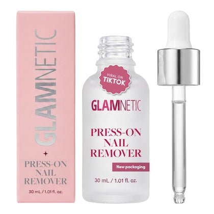 Glamnetic Press On Nail Remover Serum 30ml front view with packaging
