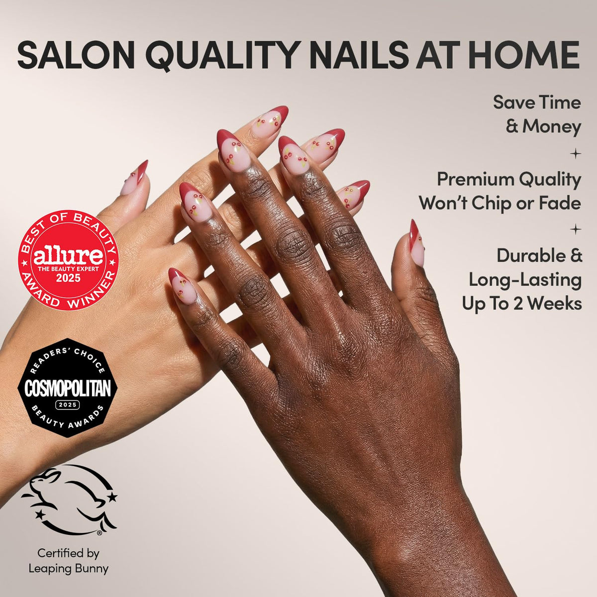 Glamnetic Press On Nails Cherry Bomb glossy red French tips