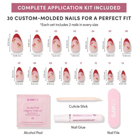 Glamnetic Press On Nails Cherry Bomb various sizes overview