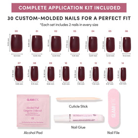 Glamnetic Press On Nails Cherry Mocha cuticle stick and alcohol pad