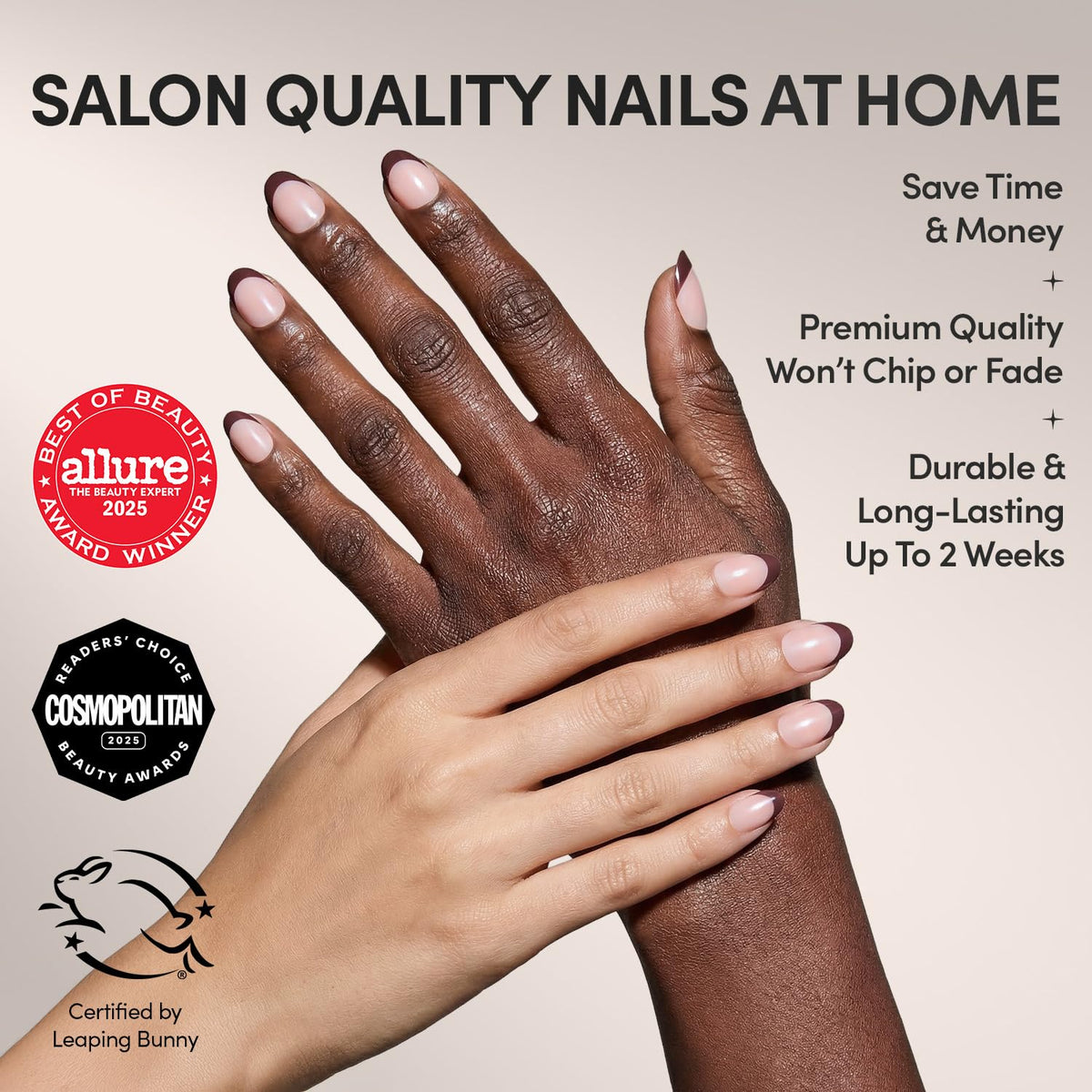 Glamnetic Press On Nails Cherry Mood with deep red micro French tips