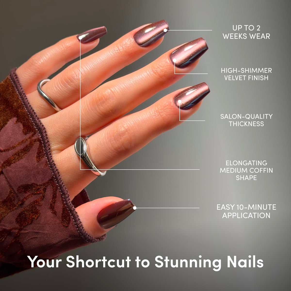 Glamnetic Press On Nails close-up of velvet shimmer finish