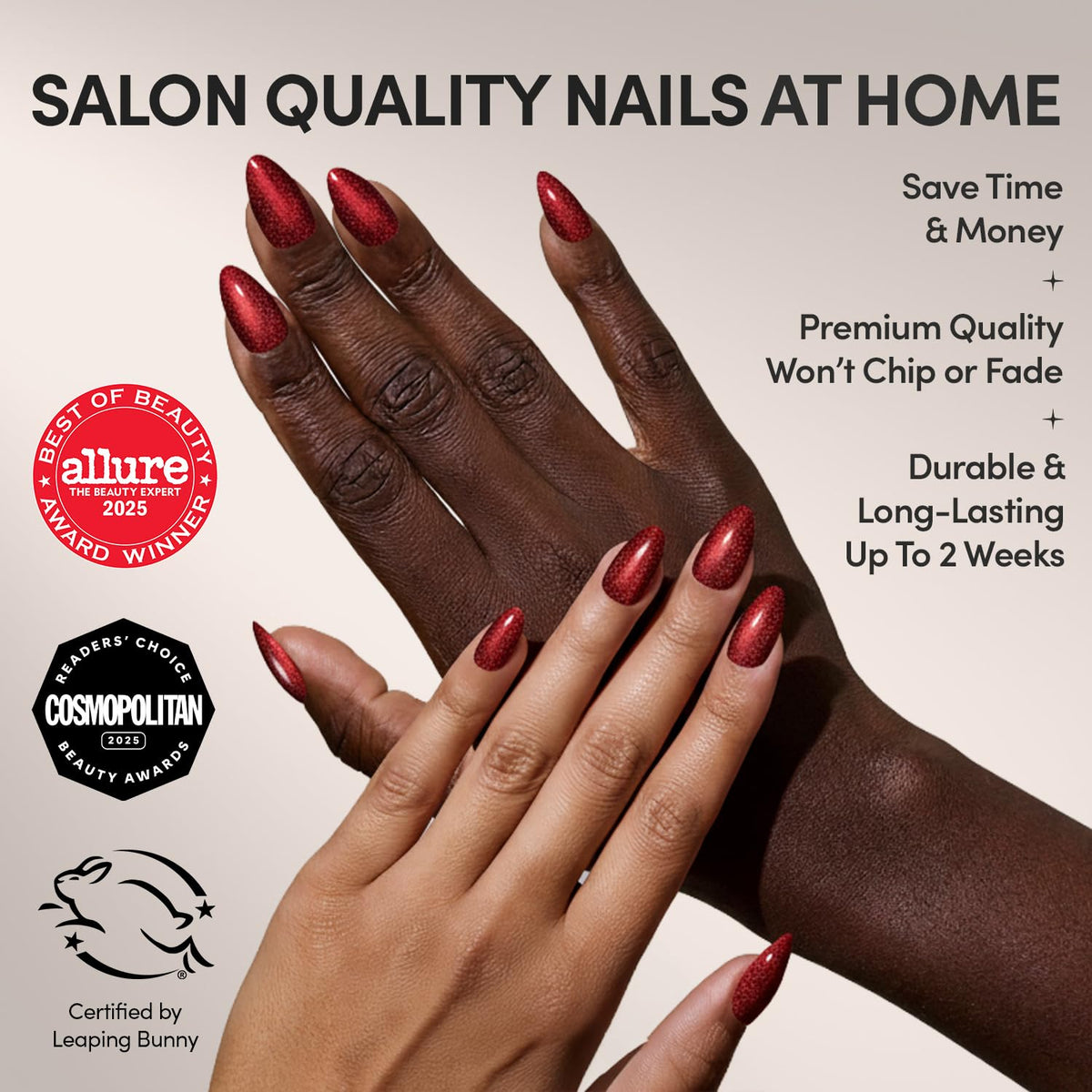 Glamnetic Press On Nails deep red velvet finish close-up