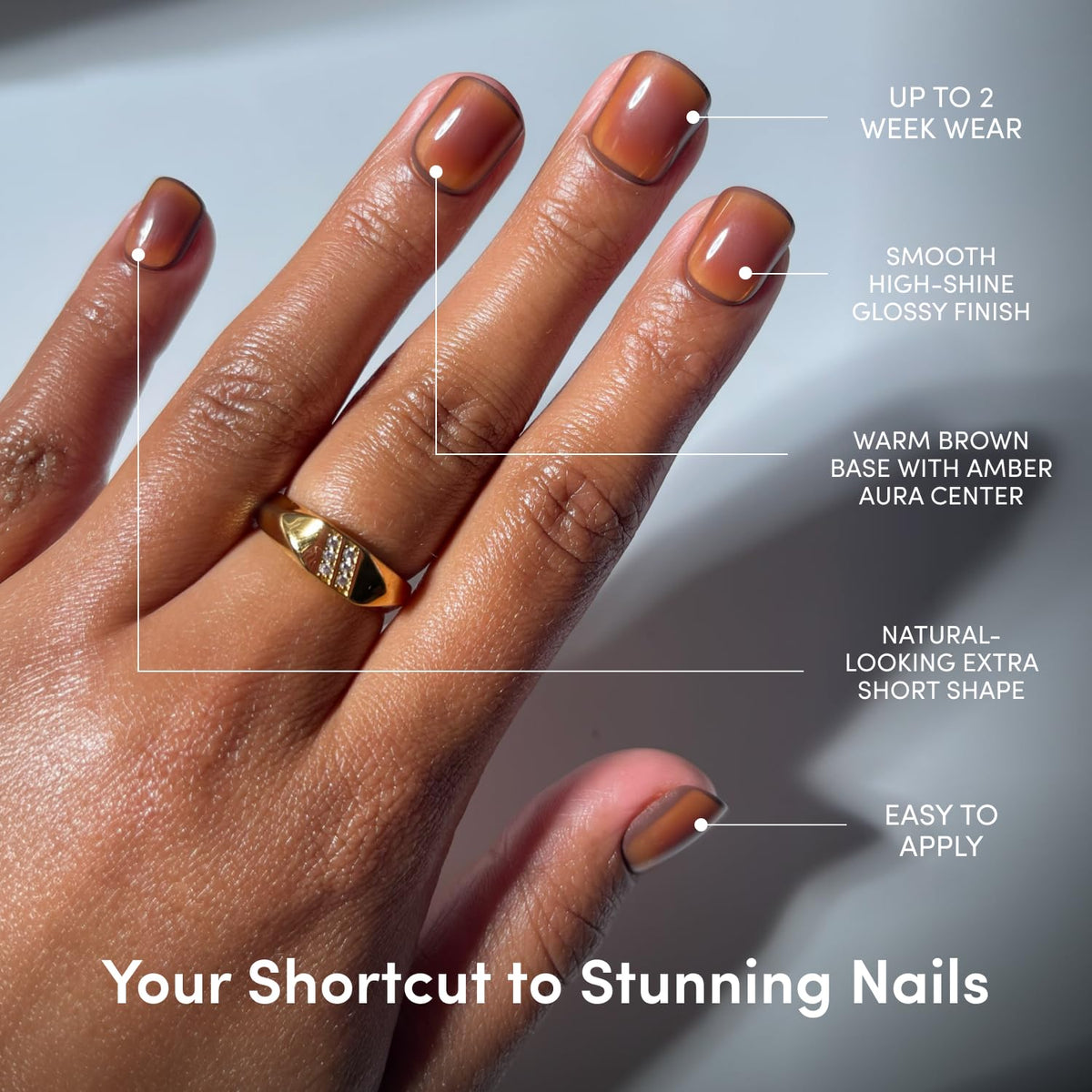 Glamnetic Press On Nails glossy brown aura packaging