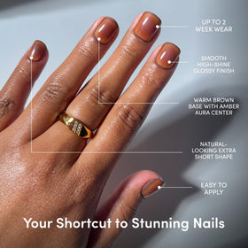 Glamnetic Press On Nails glossy brown aura packaging