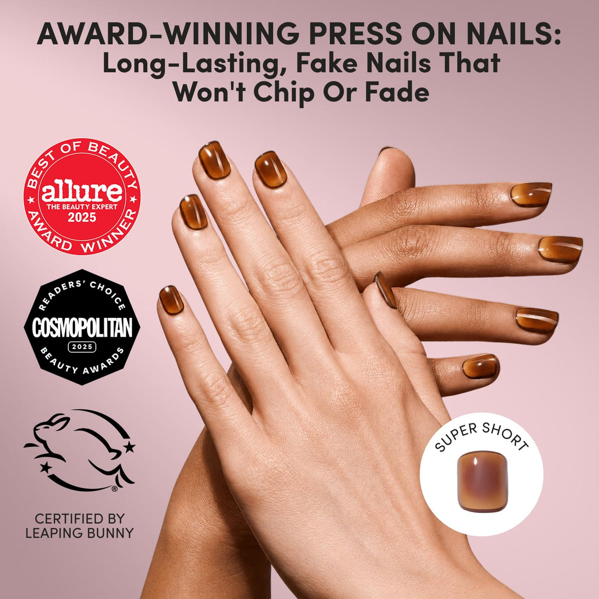 Glamnetic Press On Nails glossy brown aura side view