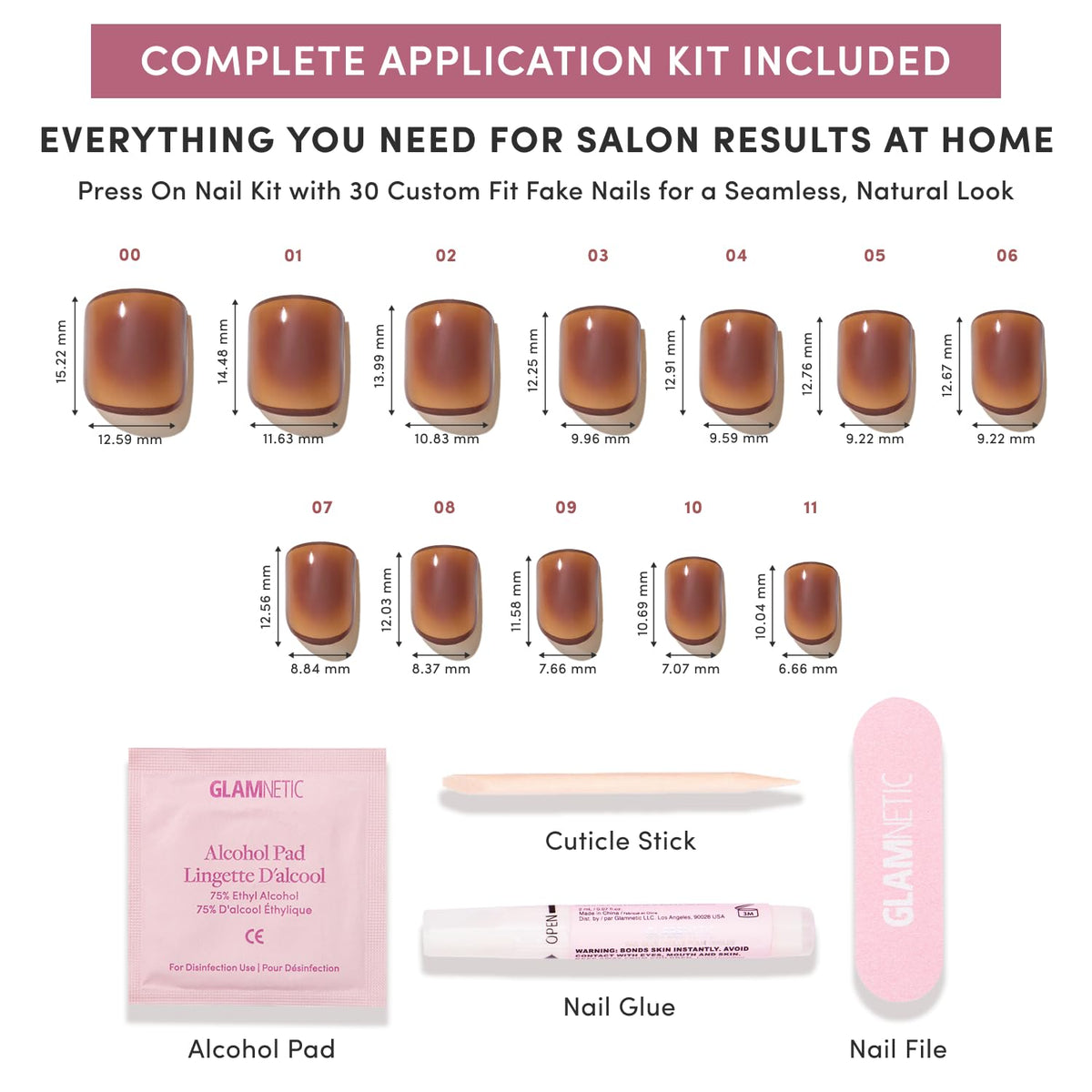 Glamnetic Press On Nails glossy brown aura with nail glue