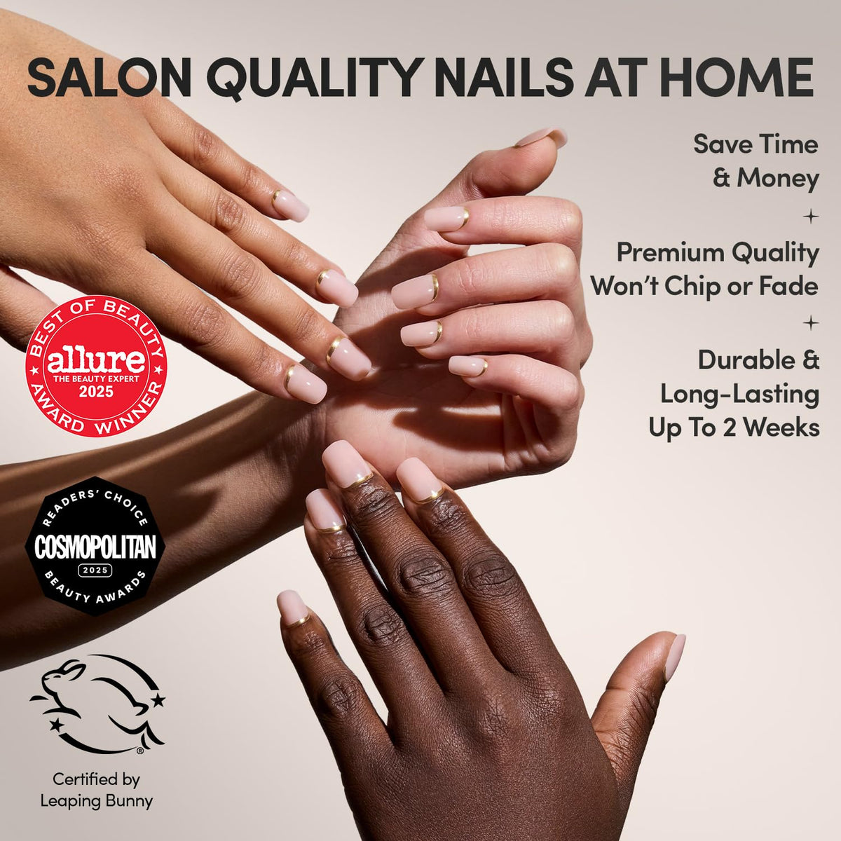 Glamnetic Press On Nails glossy finish with gold design