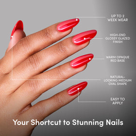 Glamnetic Press On Nails glossy red finish close-up