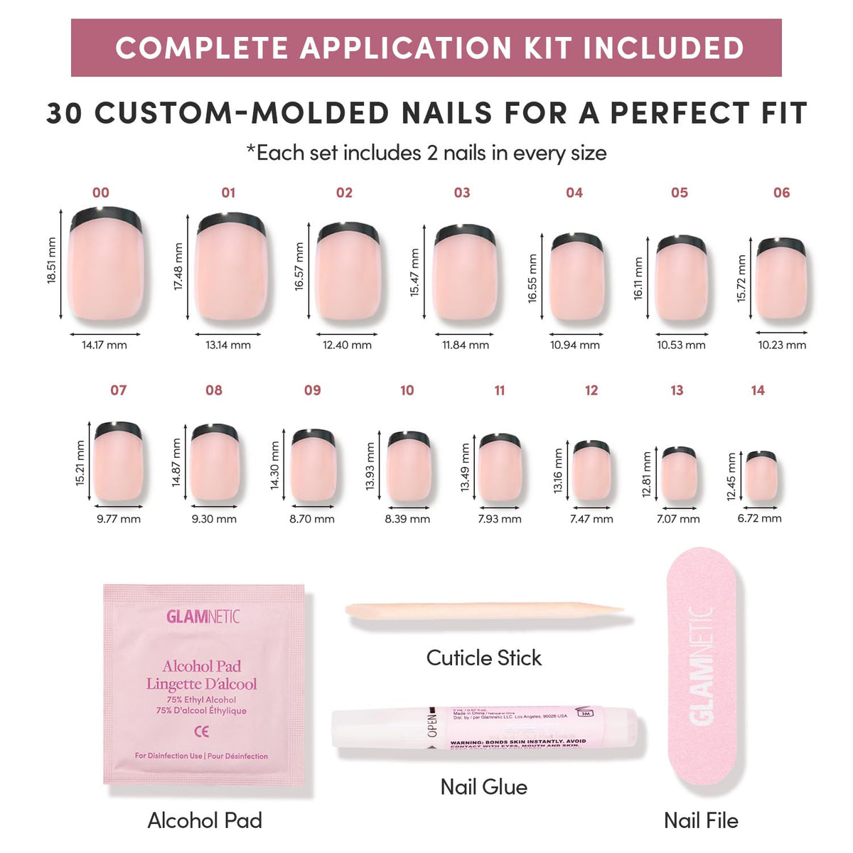 Glamnetic Press On Nails in various sizes for customizable fit