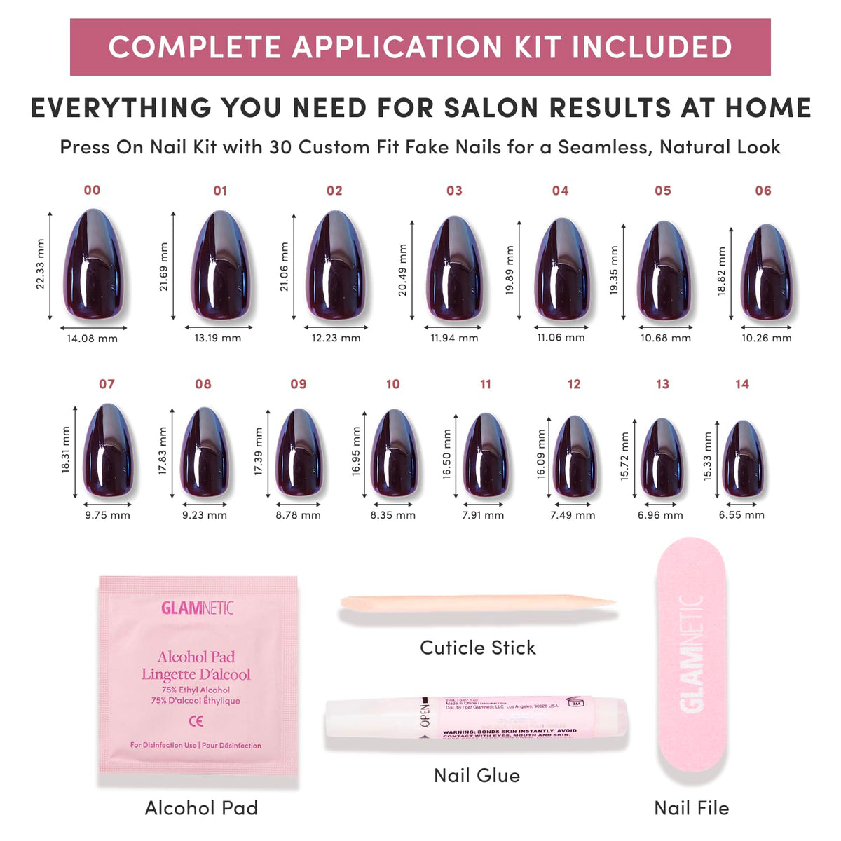Glamnetic Press On Nails in various sizes laid out