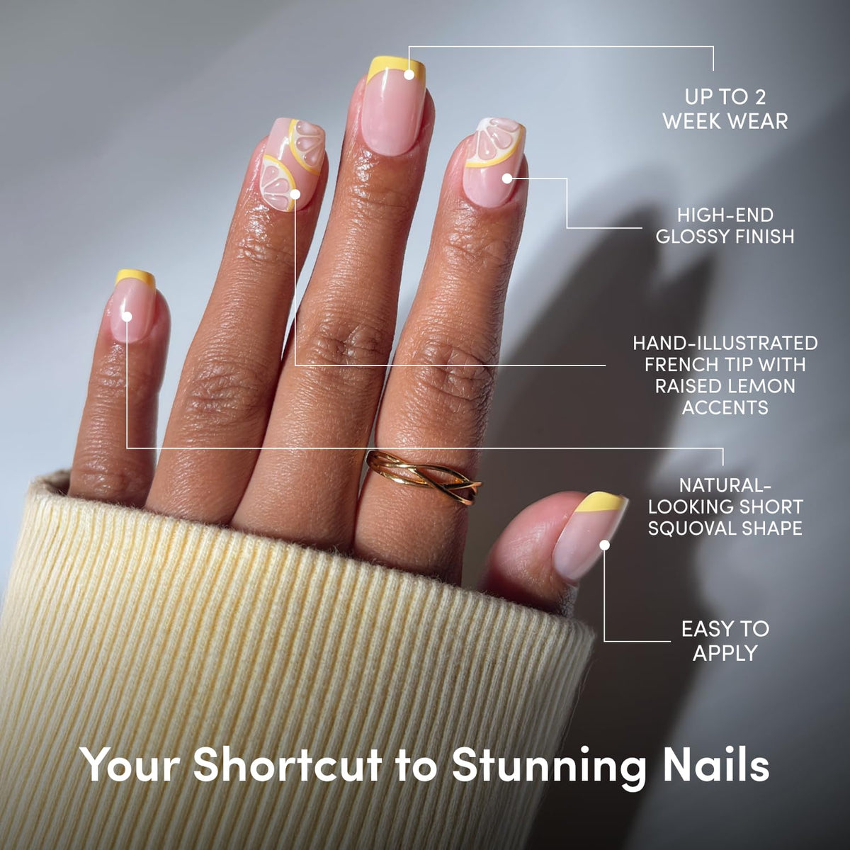Glamnetic Press On Nails Lemon French Tip application process