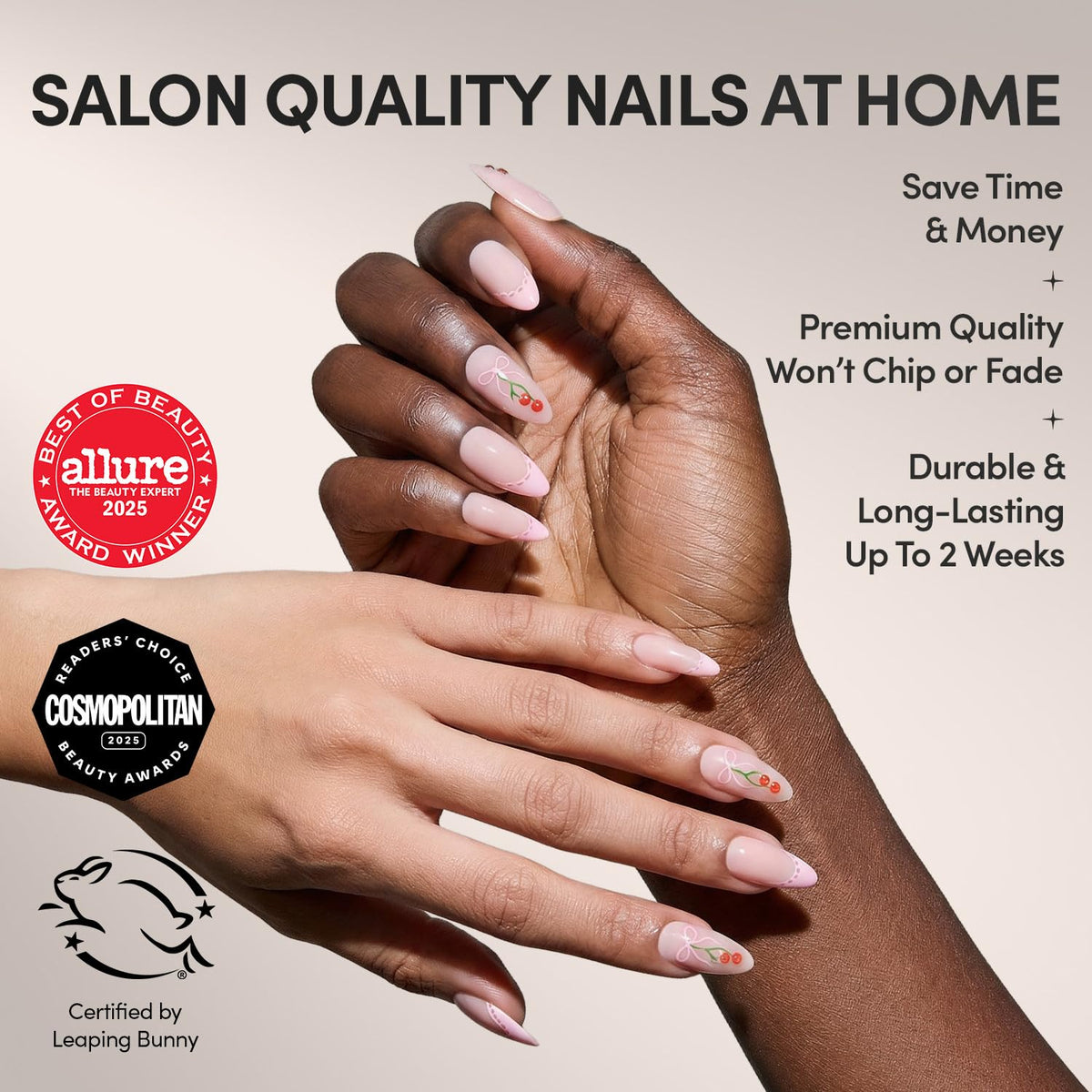 Glamnetic Press On Nails Medium Almond glossy finish close-up