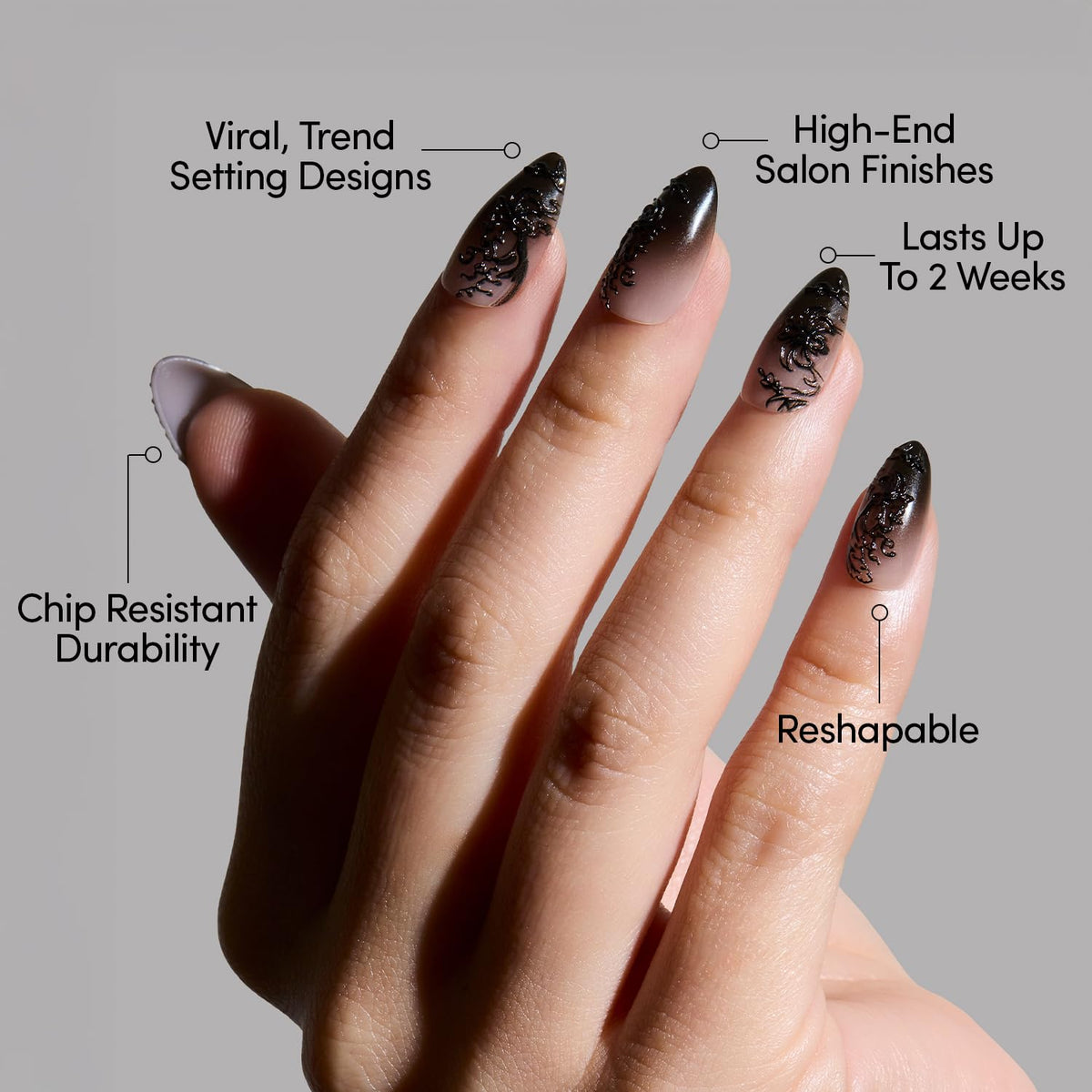 Glamnetic Press On Nails Medium Almond glossy finish in storage box