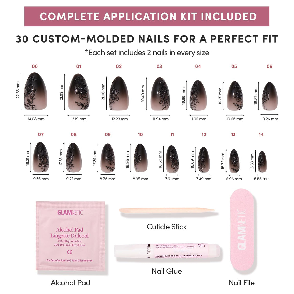 Glamnetic Press On Nails Medium Almond lifestyle shot on hands