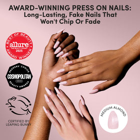Glamnetic Press On Nails Medium Almond Velvet close-up of shimmer finish