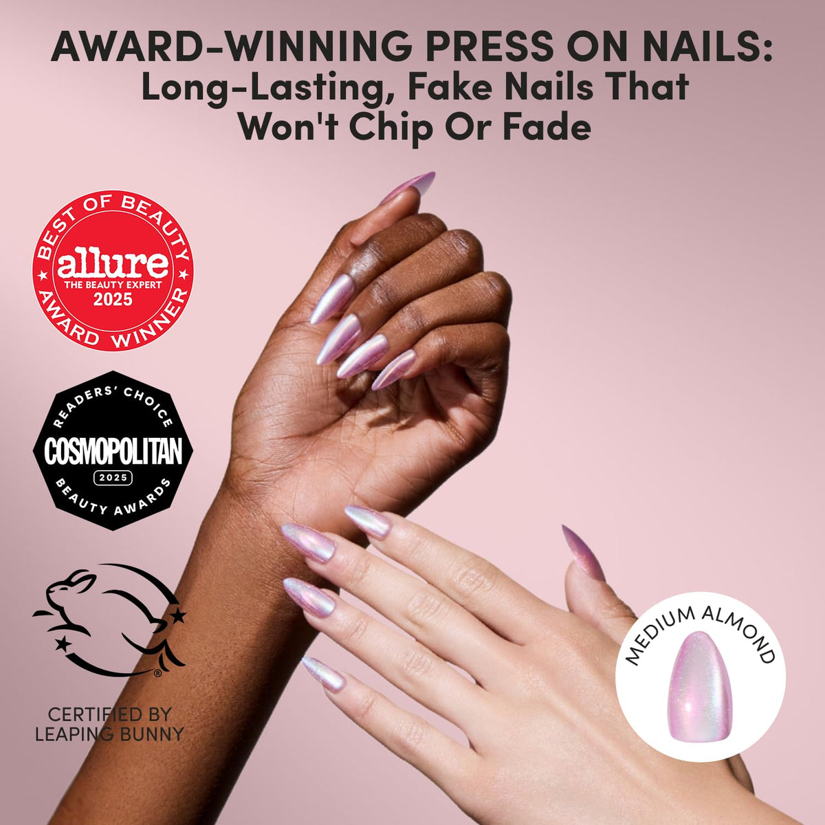 Glamnetic Press On Nails Medium Almond Velvet in various sizes