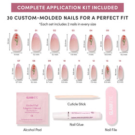 Glamnetic Press On Nails Medium Almond with cherry accents