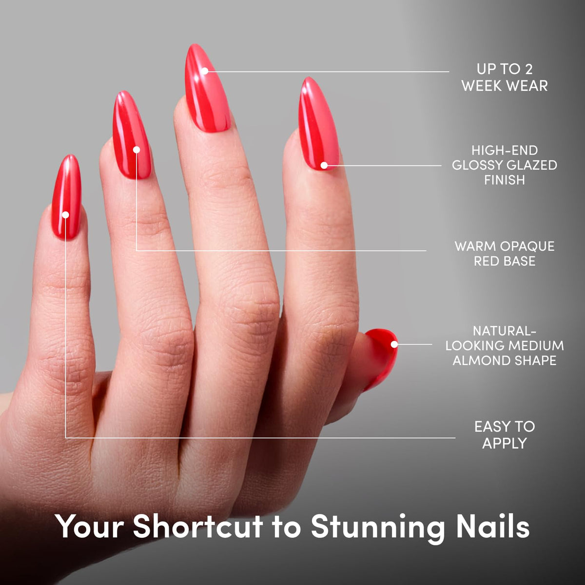 Glamnetic Press On Nails Medium Almond with included nail glue and accessories