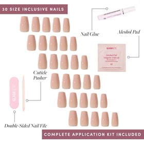 Glamnetic Press On Nails Medium Coffin glossy nails with cuticle stick