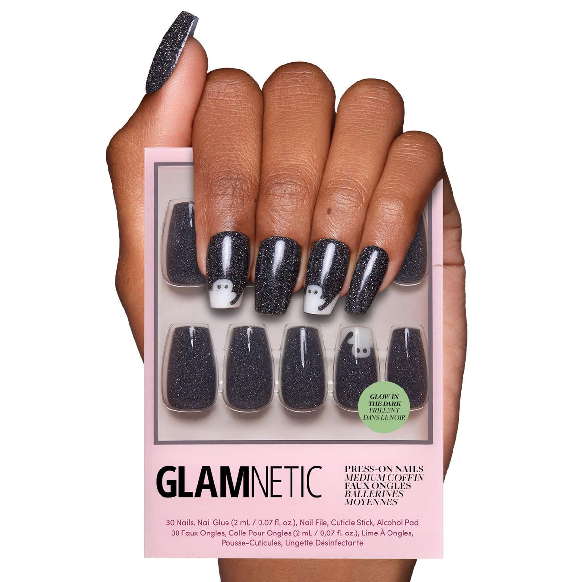 Glamnetic Press On Nails Medium Coffin Glow-in-the-Dark full kit front view