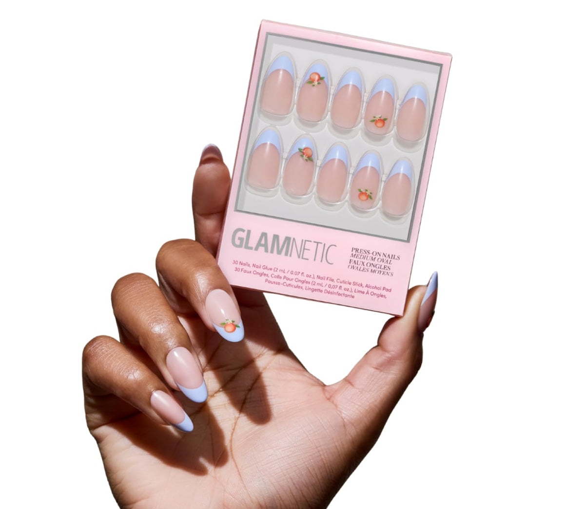 Glamnetic Press On Nails medium oval blue French tip front view