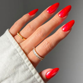 Glamnetic Press On Nails medium oval glossy red set front view