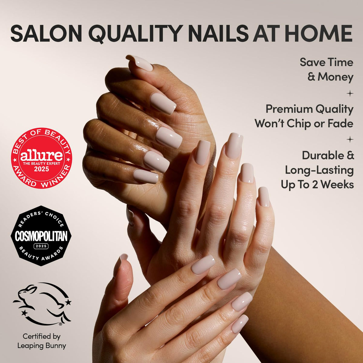 Glamnetic Press On Nails Medium Square Glossy nude colour close-up