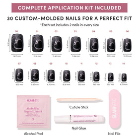 Glamnetic Press On Nails Midnight Romance showing various sizes
