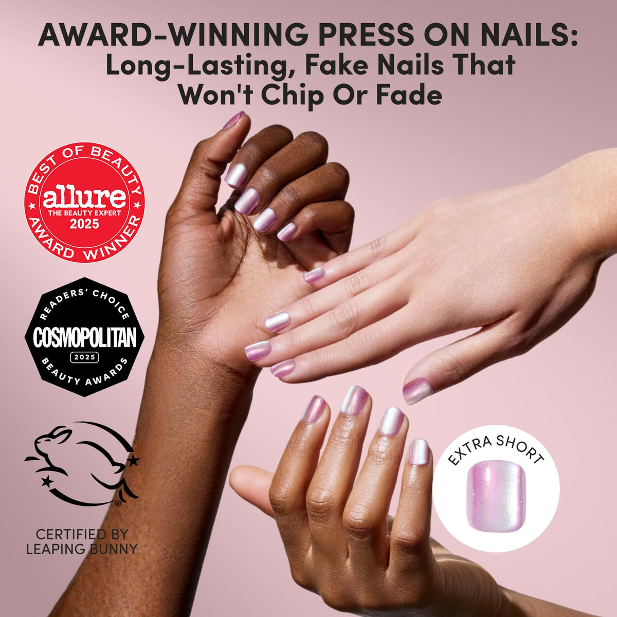 Glamnetic Press On Nails pearlescent purple finish close-up