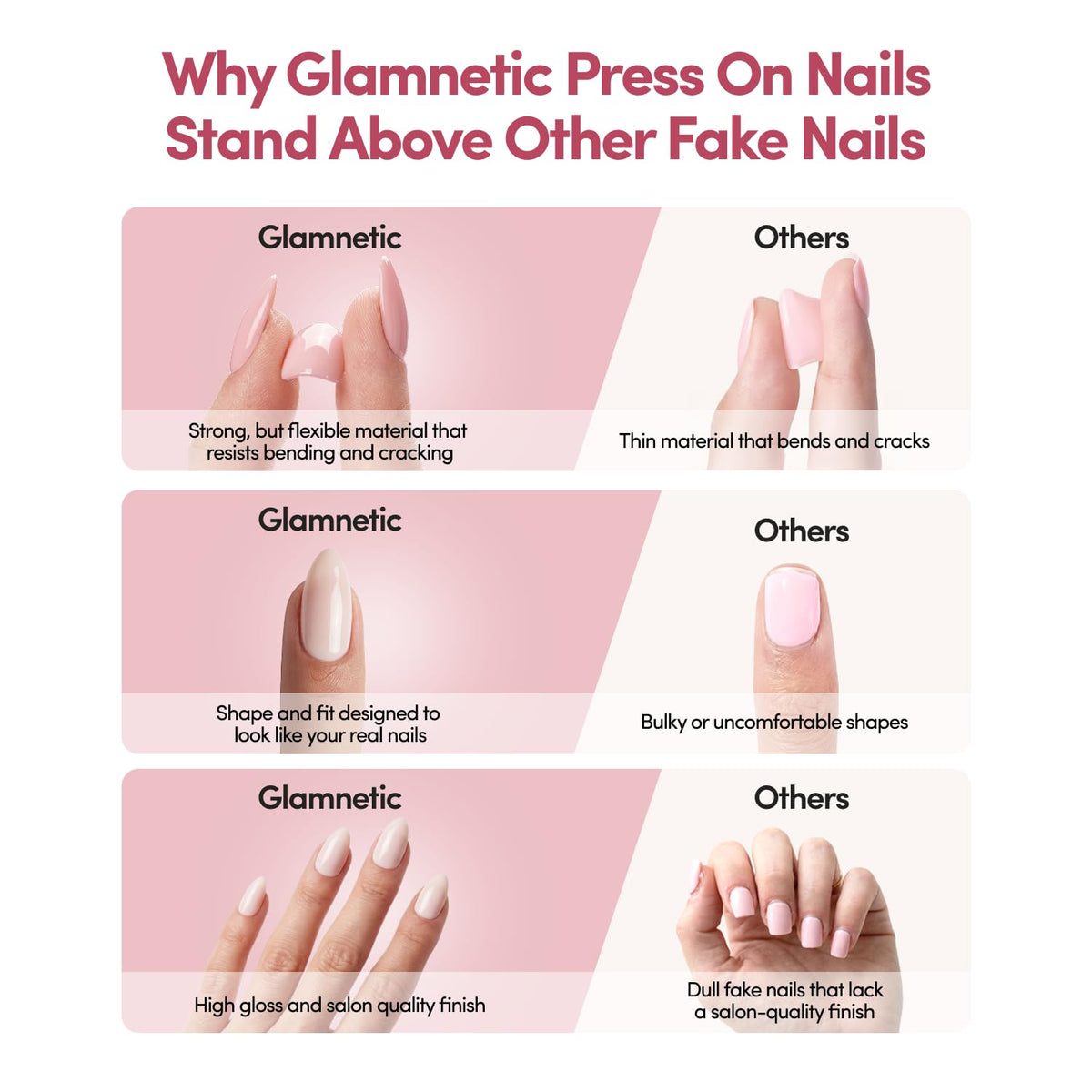 Glamnetic Press On Nails Short Almond application process steps