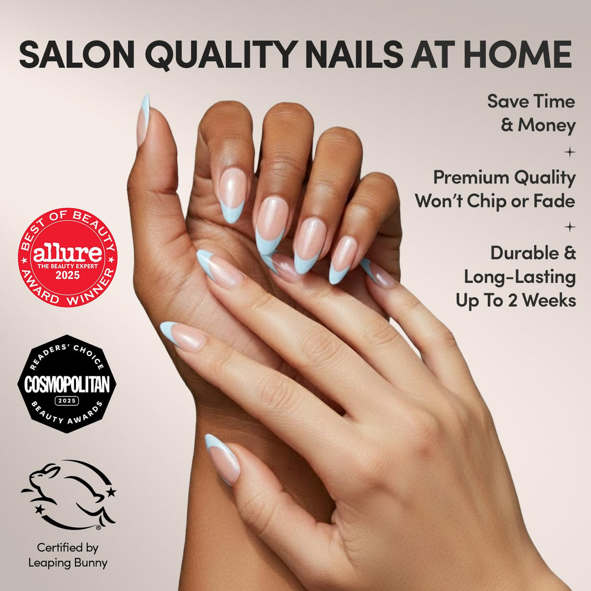 Glamnetic Press On Nails Short Almond Baby Blue with storage box