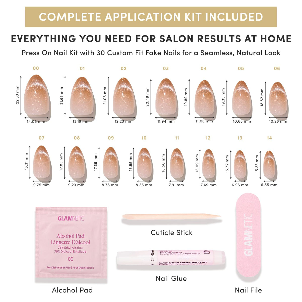 Glamnetic Press On Nails Short Almond Brown Sugar Cat Eye on model