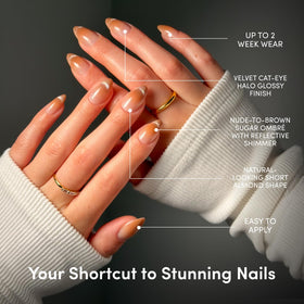 Glamnetic Press On Nails Short Almond Brown Sugar Cat Eye packaging